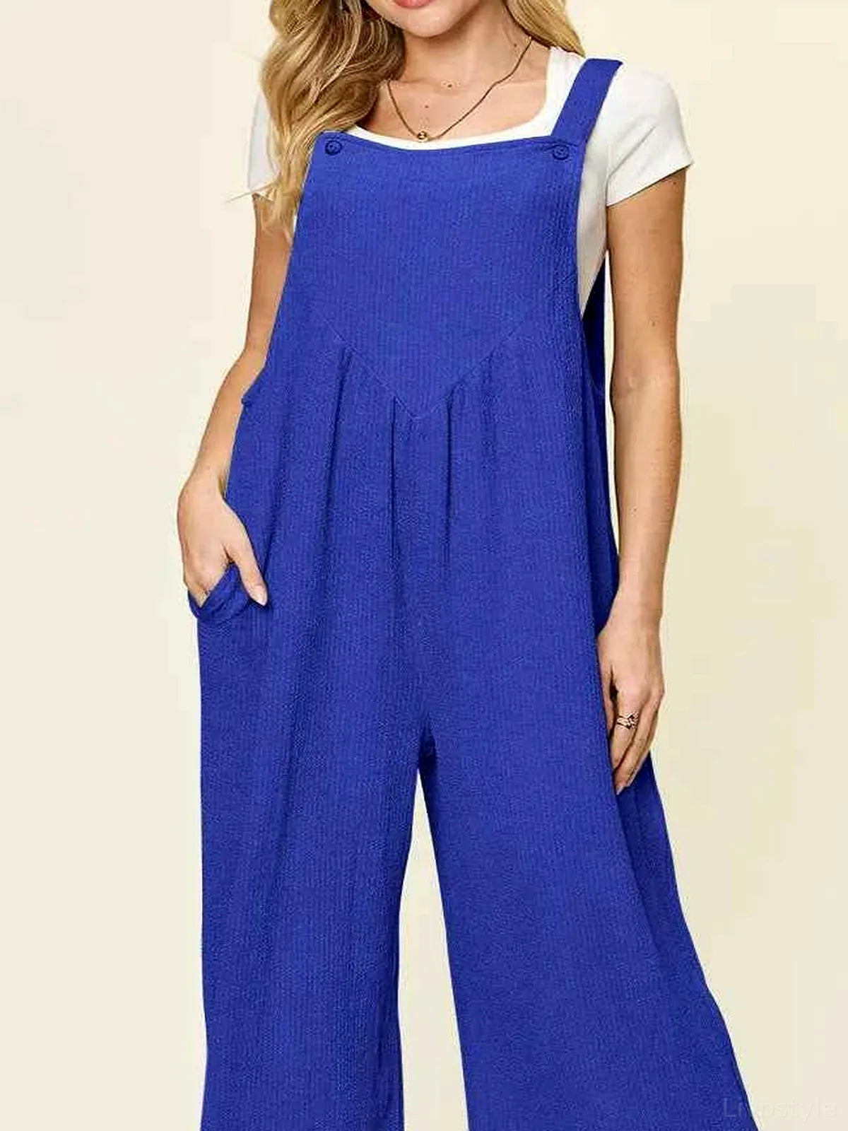 Texture Sleeveless Wide Leg Overall — detail view — Livostyle