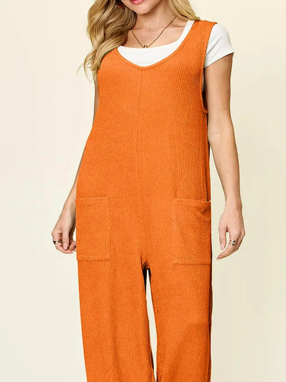 Texture Sleeveless Wide Leg Jumpsuit — detail view — Livostyle