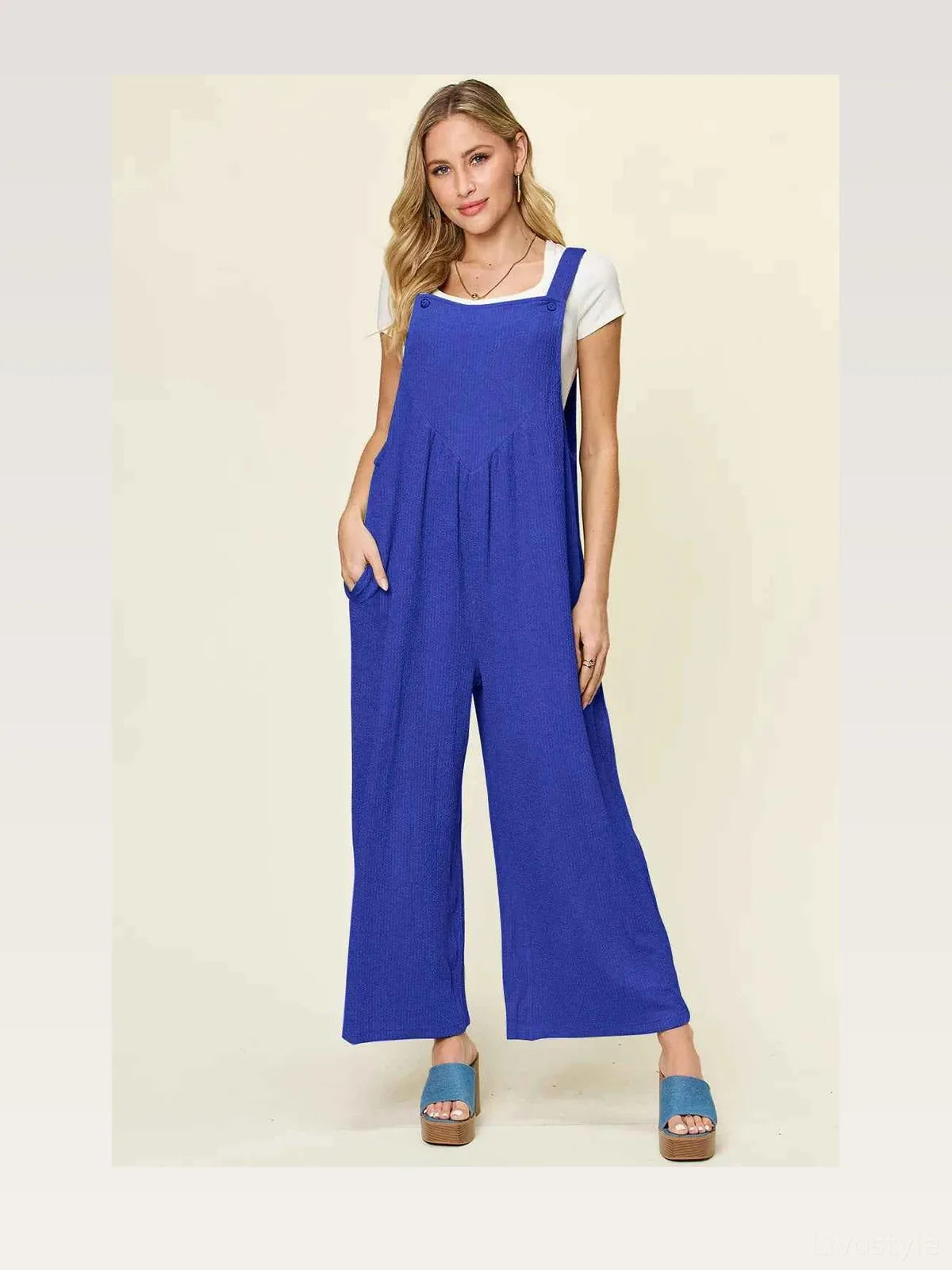Texture Sleeveless Wide Leg Overall — styled showcase — Livostyle