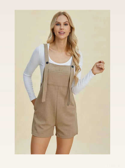 Beige Textured Scoop Neck Sleeveless Romper — styled showcase — Livostyle