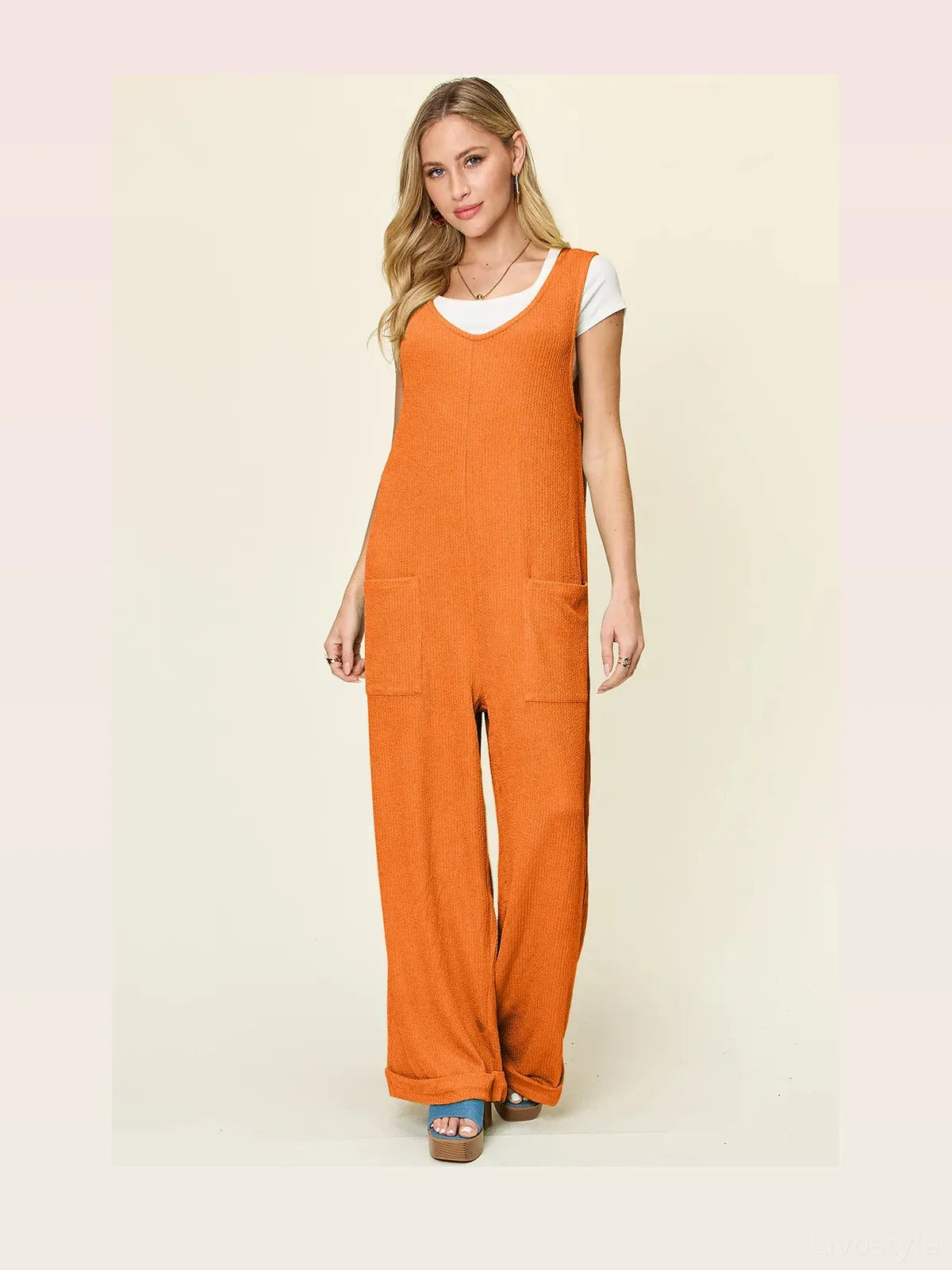 Texture Sleeveless Wide Leg Jumpsuit — styled showcase — Livostyle