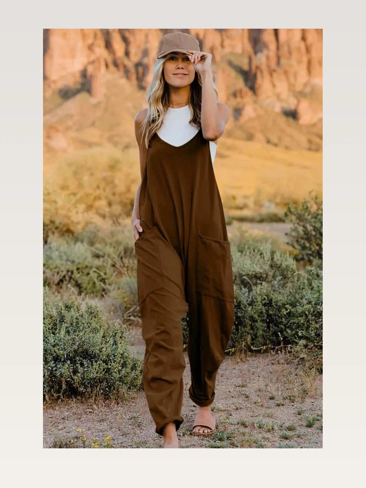 V-Neck Sleeveless Jumpsuit with Pockets — styled showcase — Livostyle