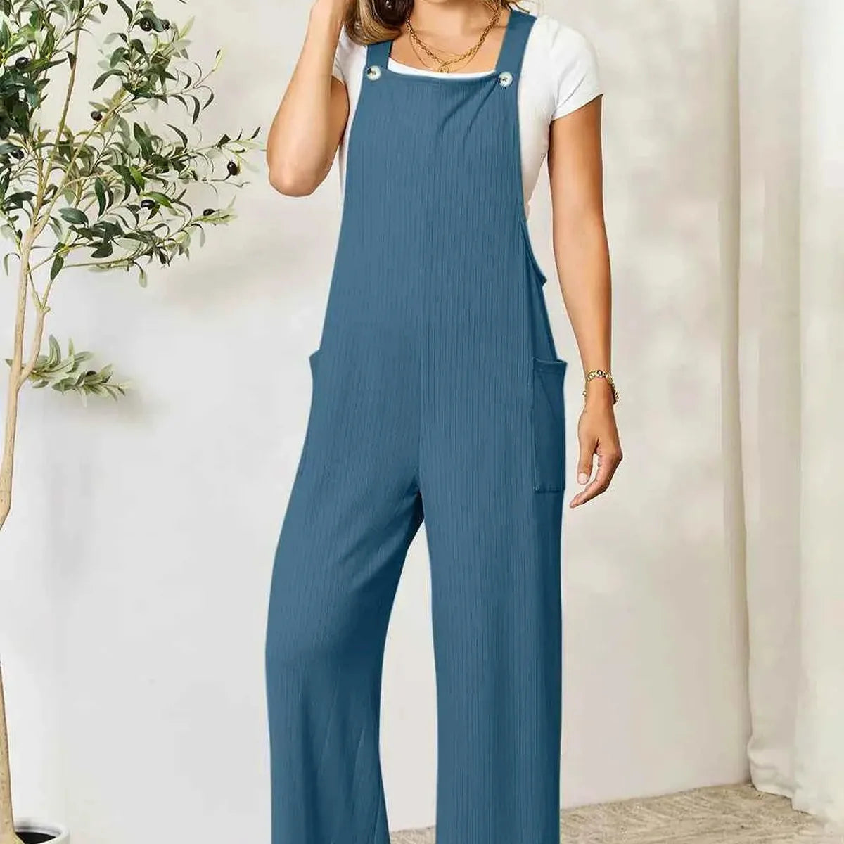 Wide Strap Overall with Pockets — square view — Livostyle