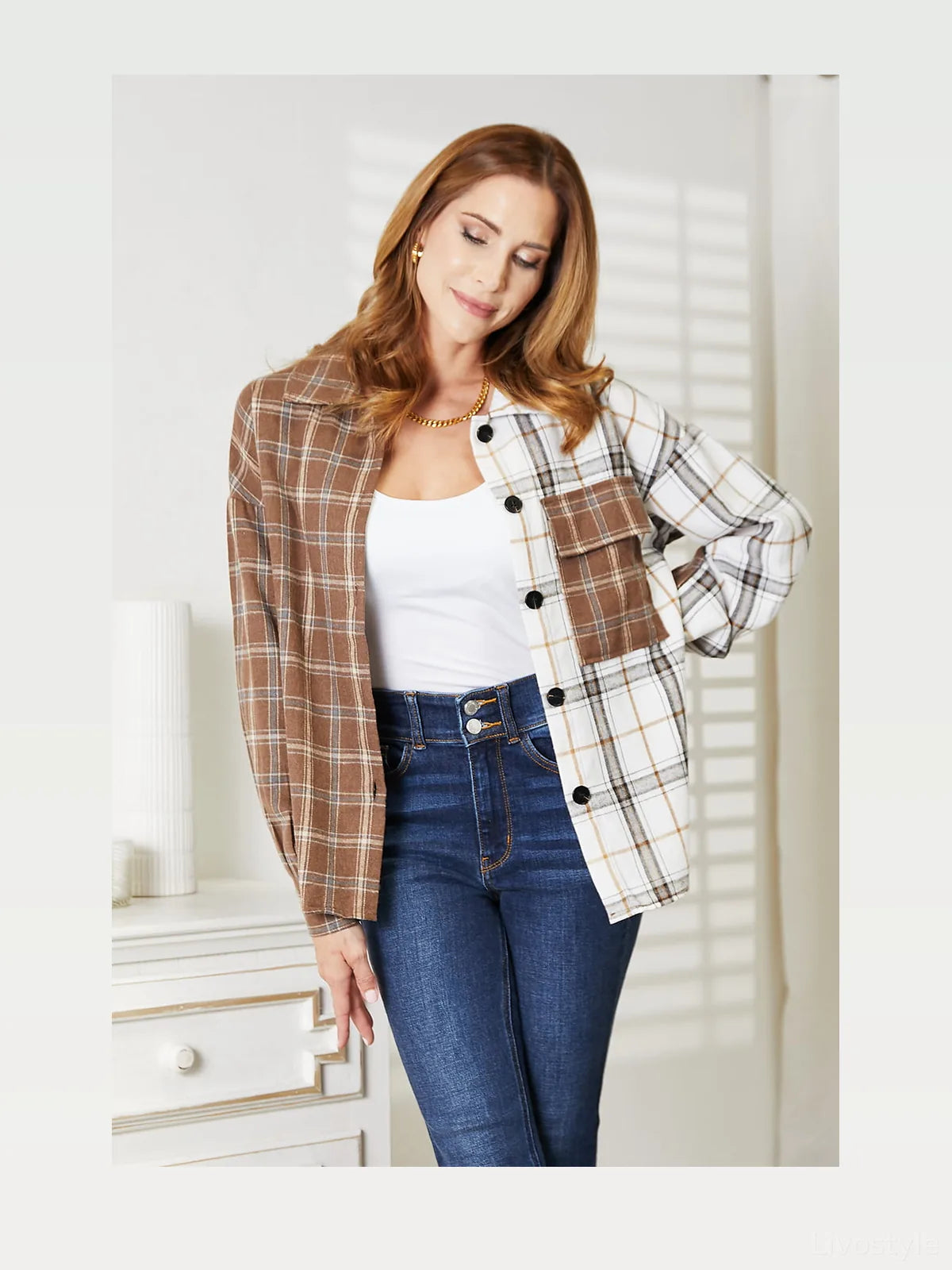 Plaid Contrast Button Up Shirt Jacket — styled showcase — Livostyle