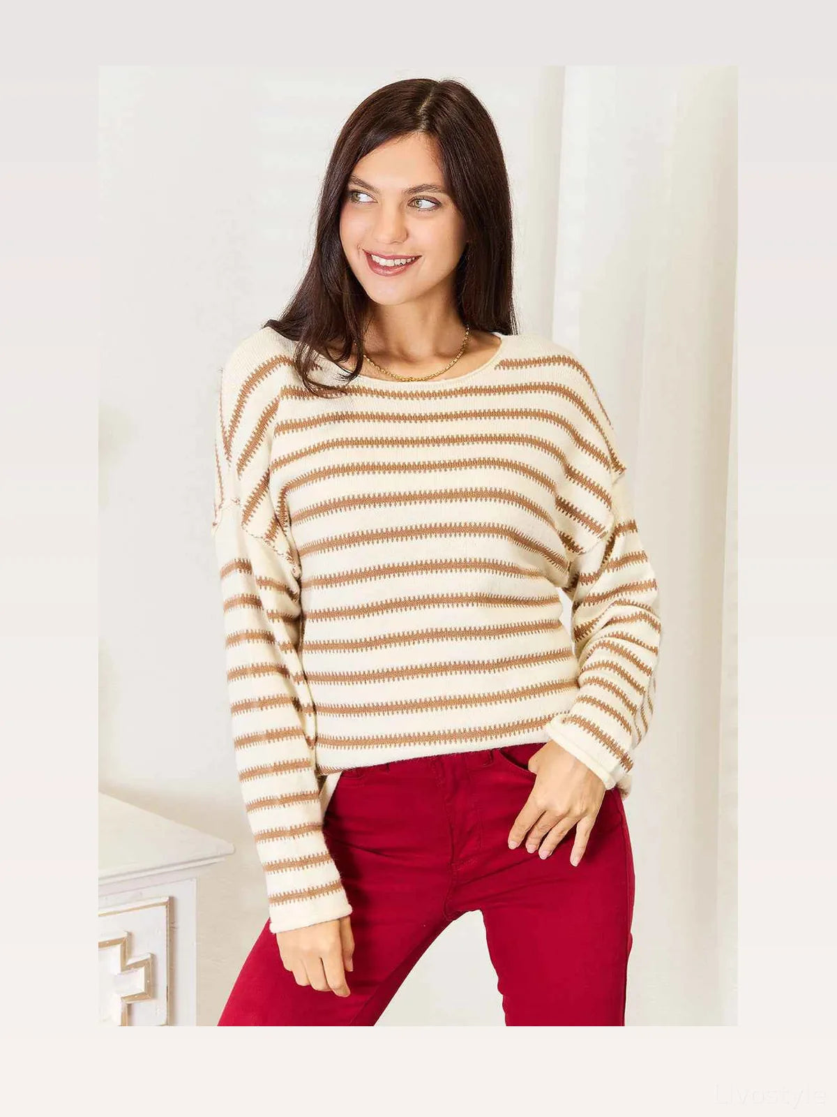 Striped Boat Neck Sweater — styled showcase — Livostyle