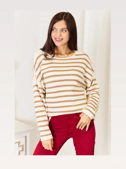Striped Boat Neck Sweater — styled showcase — Livostyle