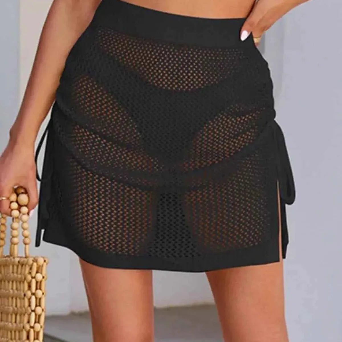 Drawstring Elastic Waist Swim Skirt — square view — Livostyle