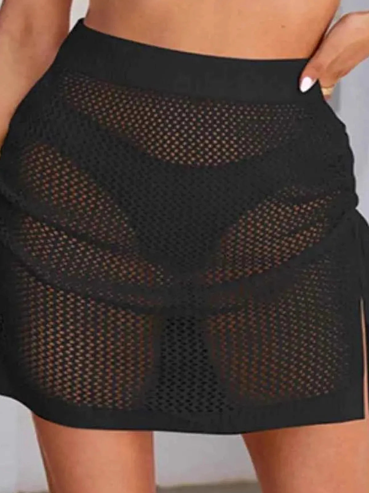 Drawstring Elastic Waist Swim Skirt — detail view — Livostyle