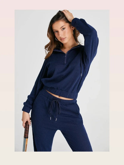 Drawstring Half Zip Hoodie and Joggers Active Set — styled showcase — Livostyle