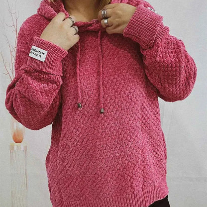 Drawstring Long Sleeve Hooded Sweater — square view — Livostyle