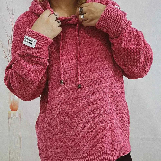 Drawstring Long Sleeve Hooded Sweater — square view — Livostyle