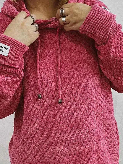 Drawstring Long Sleeve Hooded Sweater — detail view — Livostyle
