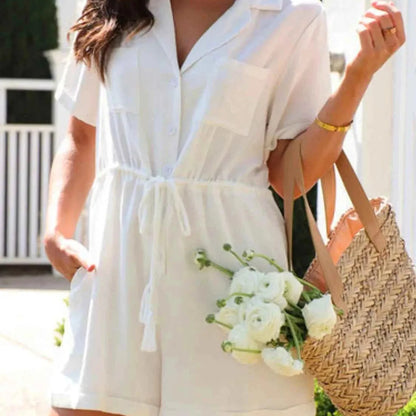 Drawstring Short Sleeve Romper — square view — Livostyle