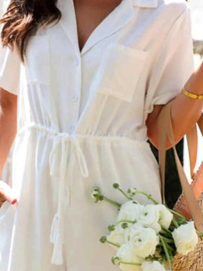 Drawstring Short Sleeve Romper — detail view — Livostyle