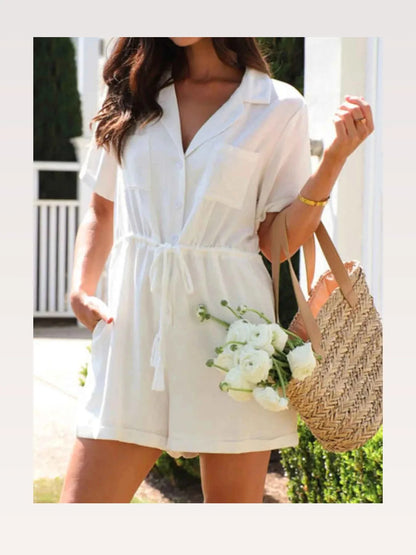 Drawstring Short Sleeve Romper — styled showcase — Livostyle