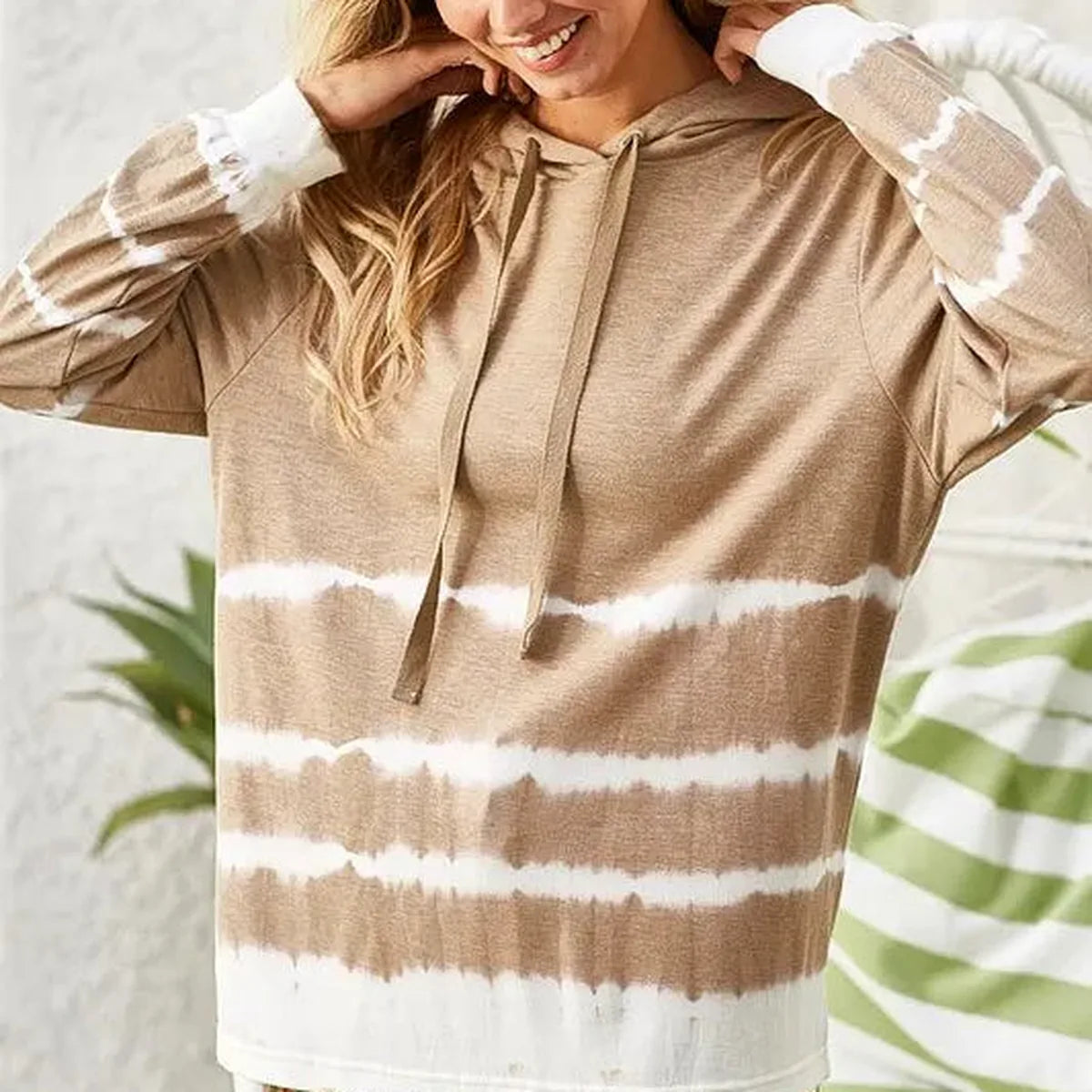 Trendy Tie-Dye Hoodie with Drawstring and French Terry Fabri — square view — Livostyle