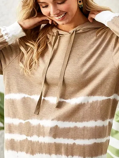 Trendy Tie-Dye Hoodie with Drawstring and French Terry Fabri — detail view — Livostyle