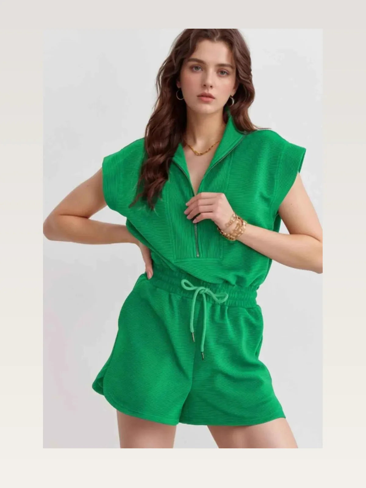 Drawstring Waist Half Zip Romper — styled showcase — Livostyle