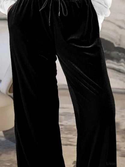 Drawstring Waist Wide Leg Active Pants — detail view — Livostyle