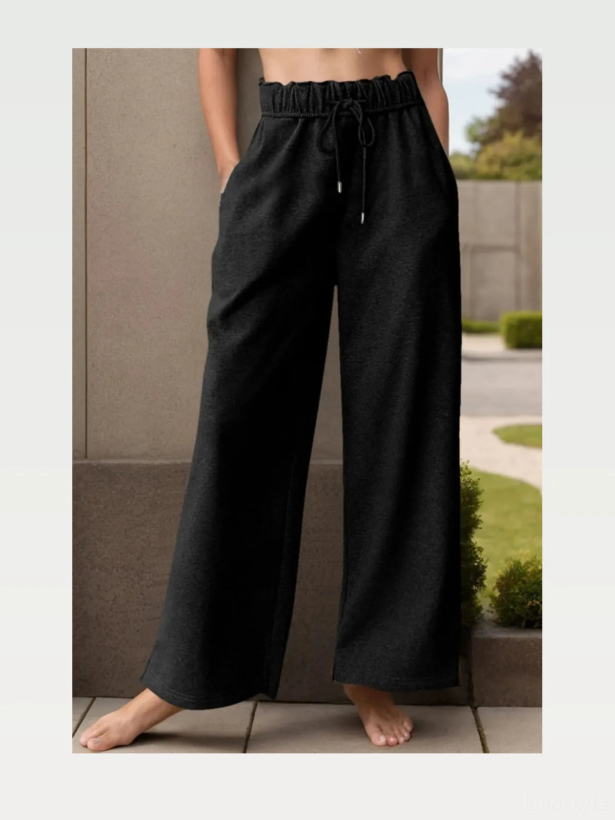 Black Drawstring Wide Leg Active Pants — styled showcase — Livostyle