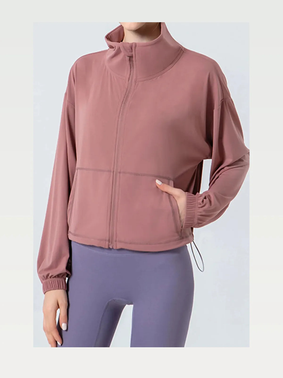 Drawstring Zip Up Dropped Shoulder Active Outerwear — styled showcase — Livostyle