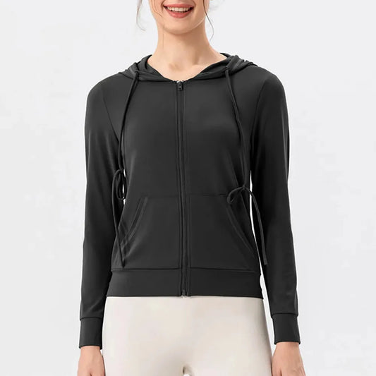 Drawstring Zip Up Hooded Active Outerwear — square view — Livostyle