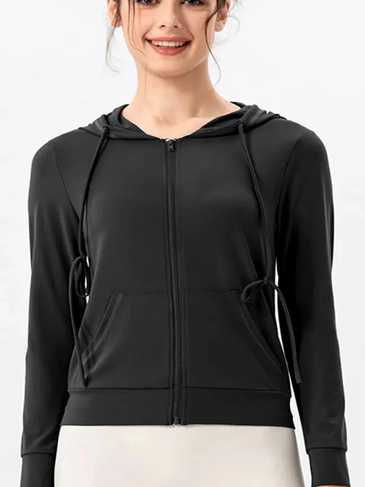 Drawstring Zip Up Hooded Active Outerwear — detail view — Livostyle
