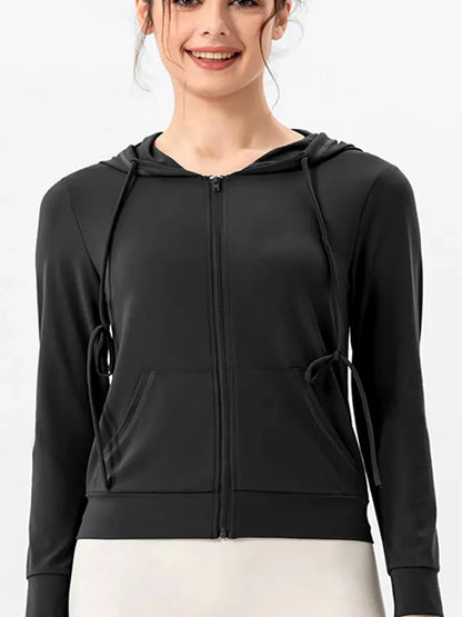 Drawstring Zip Up Hooded Active Outerwear — detail view — Livostyle