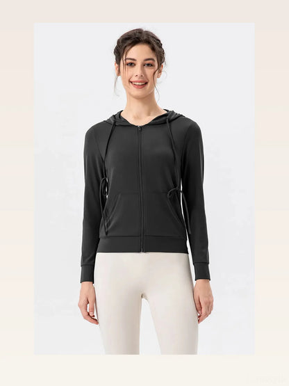 Drawstring Zip Up Hooded Active Outerwear — styled showcase — Livostyle