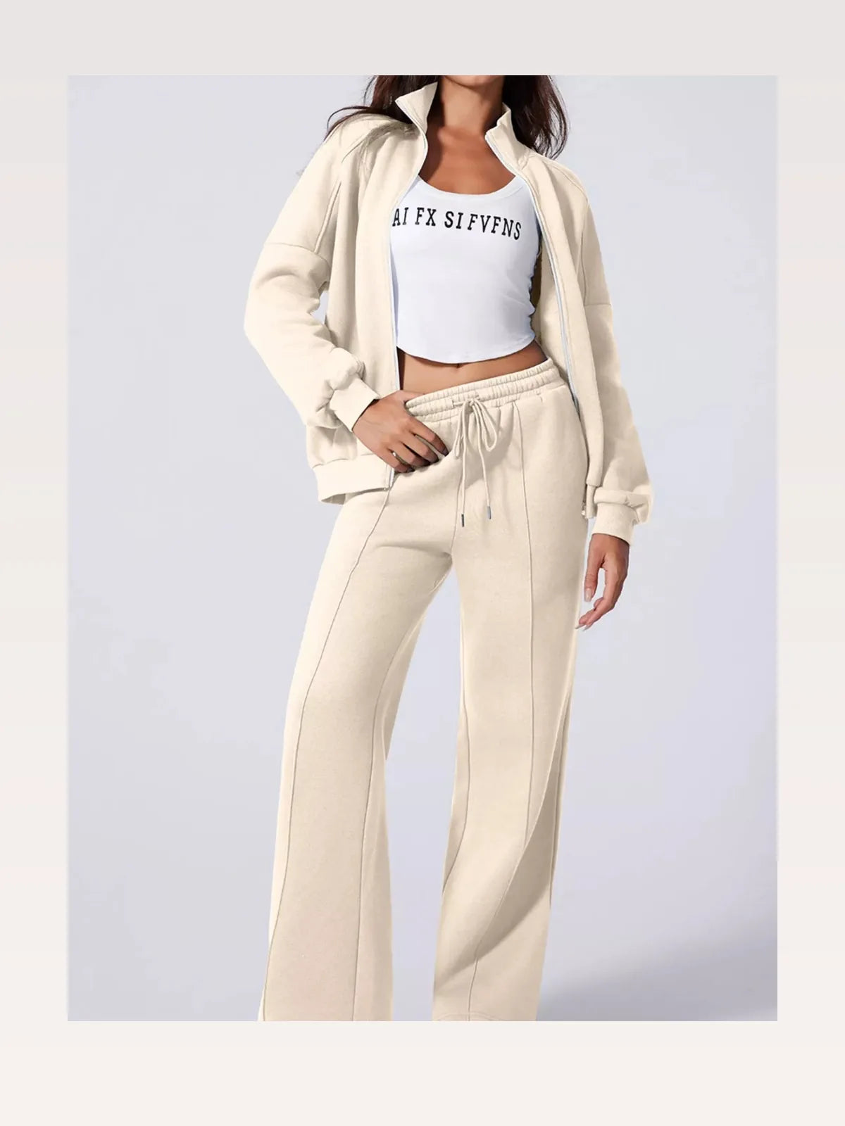 Drop Shoulder Zip Up Jacket and Drawstring Pants Active 2pcs — styled showcase — Livostyle