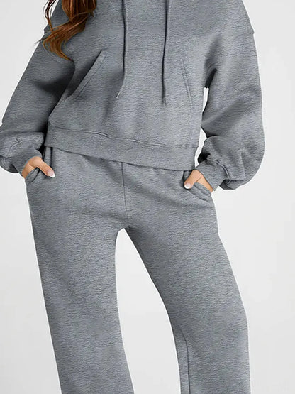 Dropped Shoulder Hooded Top and Pants Active Set — detail view — Livostyle