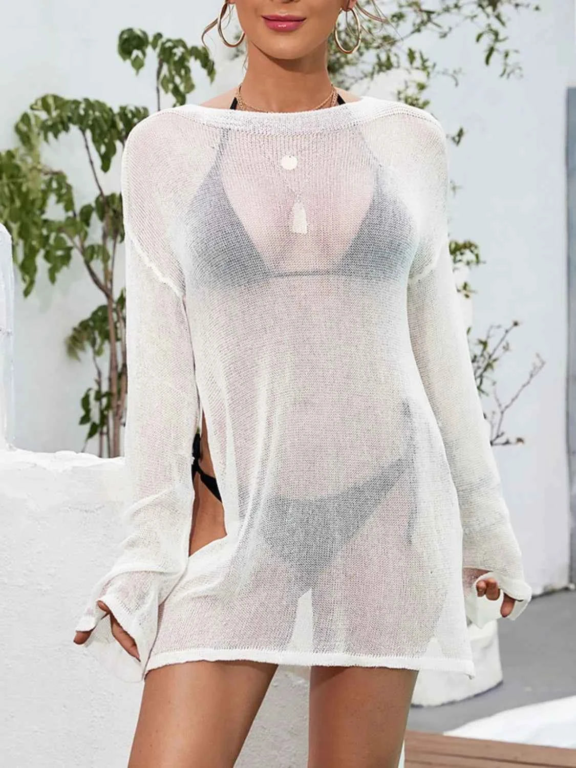 Round Neck Slit Cover-Up