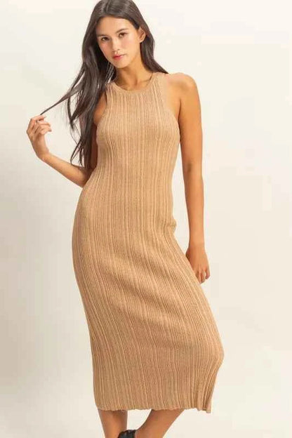 Round Neck Bodycon Ribbed Knit Dress — Livostyle