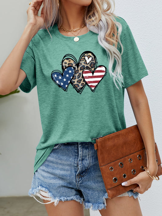 US Flag Leopard Heart Graphic Tee — Livostyle