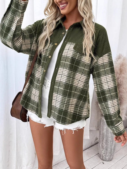 Plaid Button Up Long Sleeve Shacket detail — Livostyle