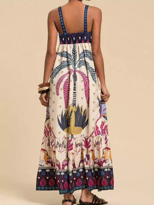 Printed Square Neck Maxi Dress in Four Colors