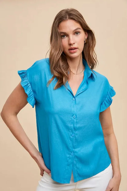 Chic Ruffle Sleeve Woven Blouse: Relaxed Fit — Livostyle