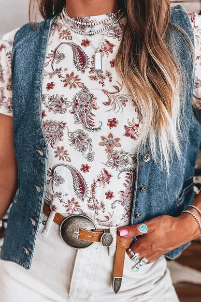 Paisley Mock Neck T Shirt styling — Livostyle