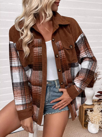 Plaid Button-Up Shacket with Chest Pockets — Livostyle