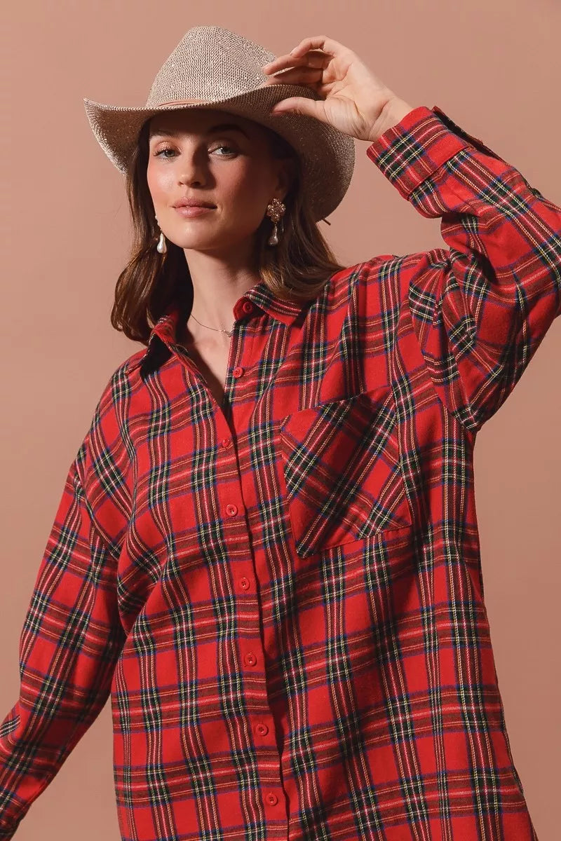 Christmas Checker Plaid Button Up Shirt Dress – photo 3