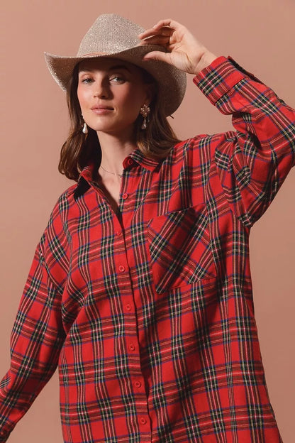 Christmas Checker Plaid Button Up Shirt Dress – photo 3