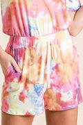 Tie Dye French Terry Casual Shorts in Pink Multi — Livostyle
