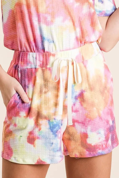 Tie Dye French Terry Casual Shorts in Pink Multi — Livostyle