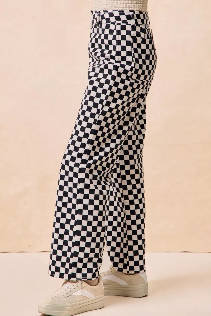 Gameday Theme Checkered Printed Pants back view — Livostyle
