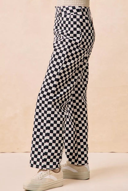Gameday Theme Checkered Printed Pants back view — Livostyle