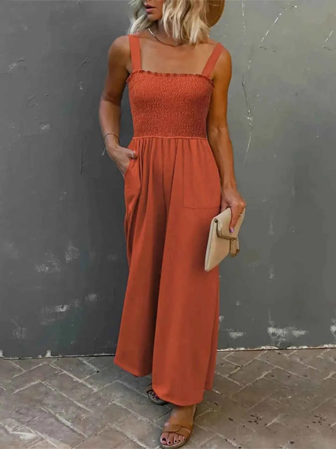 Smocked Wide Leg Jumpsuit
