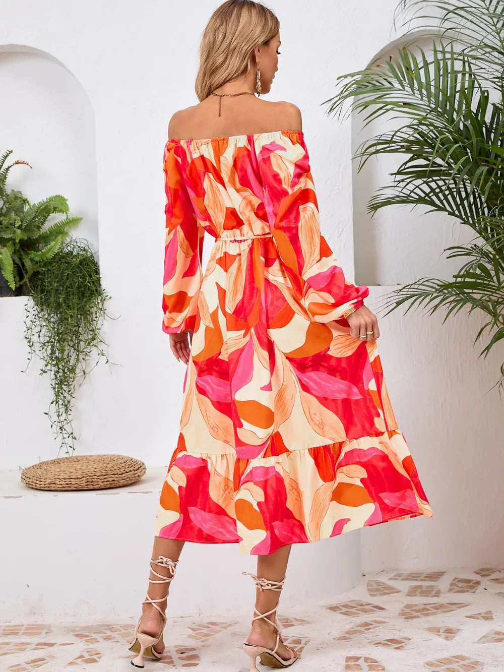 Printed Long Sleeve Midi Dress with Tie Detail – photo 5