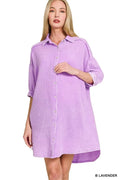 Washed Double Gauze Button Down Shirt Dress in B LAVENDER