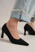 Elegant Faux Suede Mid-Heel Pumps with Pointed Toe — Livostyle