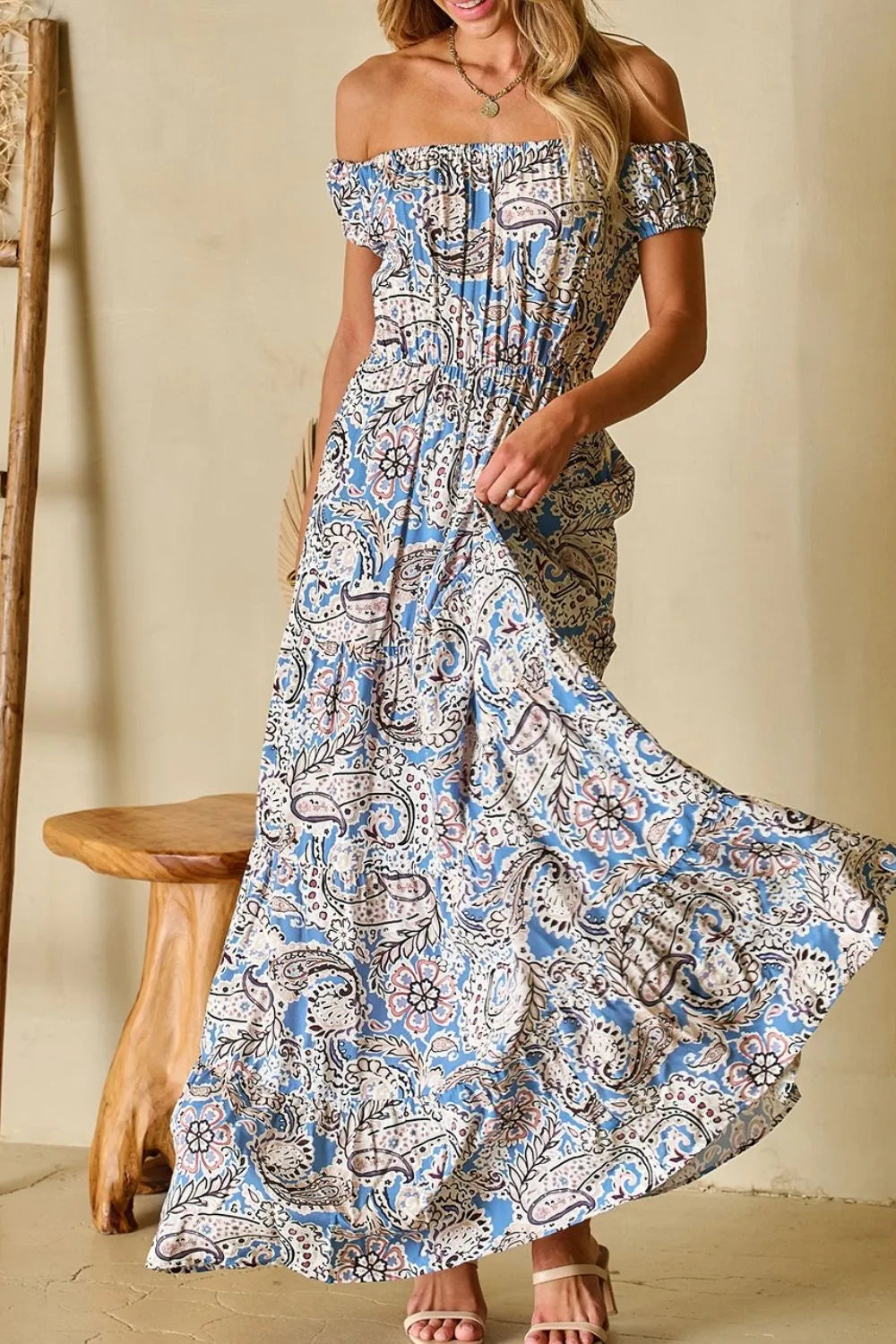 Boho Paisley Print Off-Shoulder Maxi Dress – photo 2